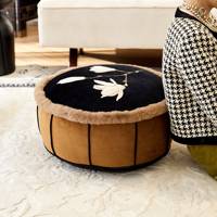 Housses de pouf oriental rustique personnalisées en vrac, housse de pouf à broderie florale en velours, vente en gros de décoration de salon chinoiserie de luxe