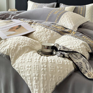 Rửa sạch lụa 4 mảnh Bộ màu rắn đôi chắp vá lụa Tribute satin được trang bị tấm giường Bộ - Product Image 1