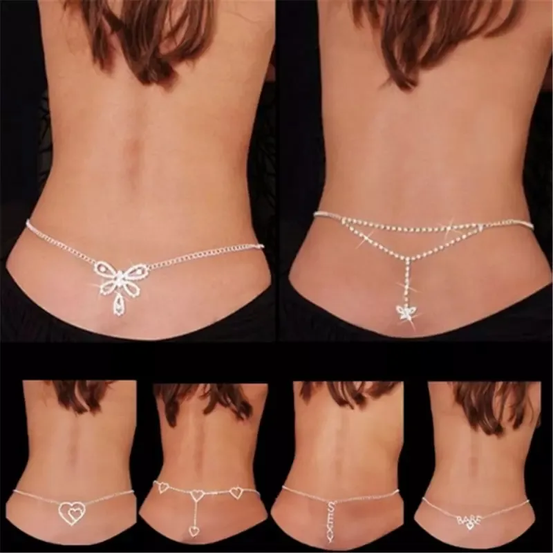 Accesorios Mujer – chaîne de taille Sexy, en cristal strass scintillant, chaîne de ventre, chaîne de bas de dos pour Bikini, danse, corps d'été