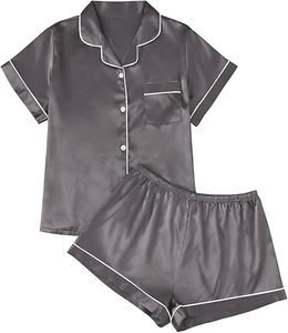 Ensemble en satin de soie pour femme Quiet Girl, haut boutonné et pantalon, vêtements de détente légers pour l'été - Product Image 5