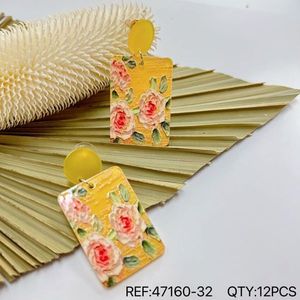 Orecchini Dipinti PENDIENTE Design Floreale Giallo Forma Rettangolare Gioielli alla Moda Set da 12 Pezzi - Product Image 2