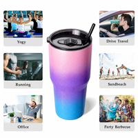 Gobelet de voyage personnalisé avec logo, 30 oz, revêtement poudré, double paroi, isolation sous vide, en acier inoxydable, avec couvercle