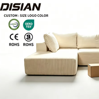 Sofá Cama Modular de Tres Plazas en Forma de L, de Espuma Comprimida y Tapizado en Corduroy, Estilo Japonés Moderno y Lujoso, Precio de Fábrica