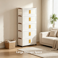 Armoire de rangement pliable à 6 niveaux en plastique PP, double porte avec roulettes, organisateur de rangement pour la maison