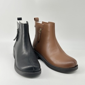 Sepatu bot Chelsea hak rendah wanita, Kasut Ankle ritsleting samping gaya Barat kulit asli PU EVA musim dingin musim gugur - Product Image 4