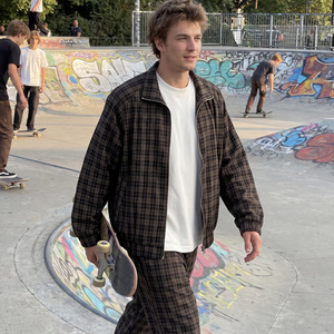 <b>Men's</b> Oversized Plaid <b>Jacket</b> Zip Up <b>Checkered</b> Outerwear Loose Fit Streetwear for Winter - Product Image 3