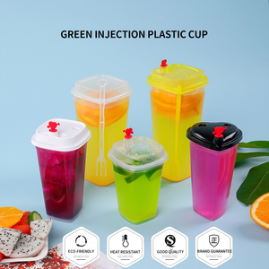 Tasse de jus de Fruit en plastique, prix bon marché, tasse moulée par Injection, tasse jetable dégradable avec couvercle et fourchette - Product Image 4
