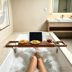 Bamboo Multifunctional Extendable Bath Tray With Anti Slip Surface <b>For</b> Spa Book Wine <b>Tablet</b> <b>Stand</b> Bathroom Accessories - Product Image 1