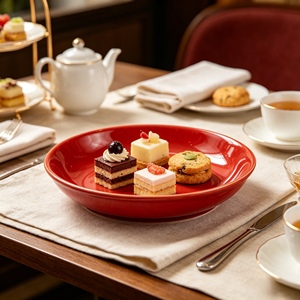 Assiettes de Noël rouges en gros, assiettes de présentation pour mariage, ensembles d'assiettes festives, <span class=keywords><strong>vaisselle</strong></span> en <span class=keywords><strong>porcelaine</strong></span> pour la maison, pour cadeaux/fêtes - Product Image 3