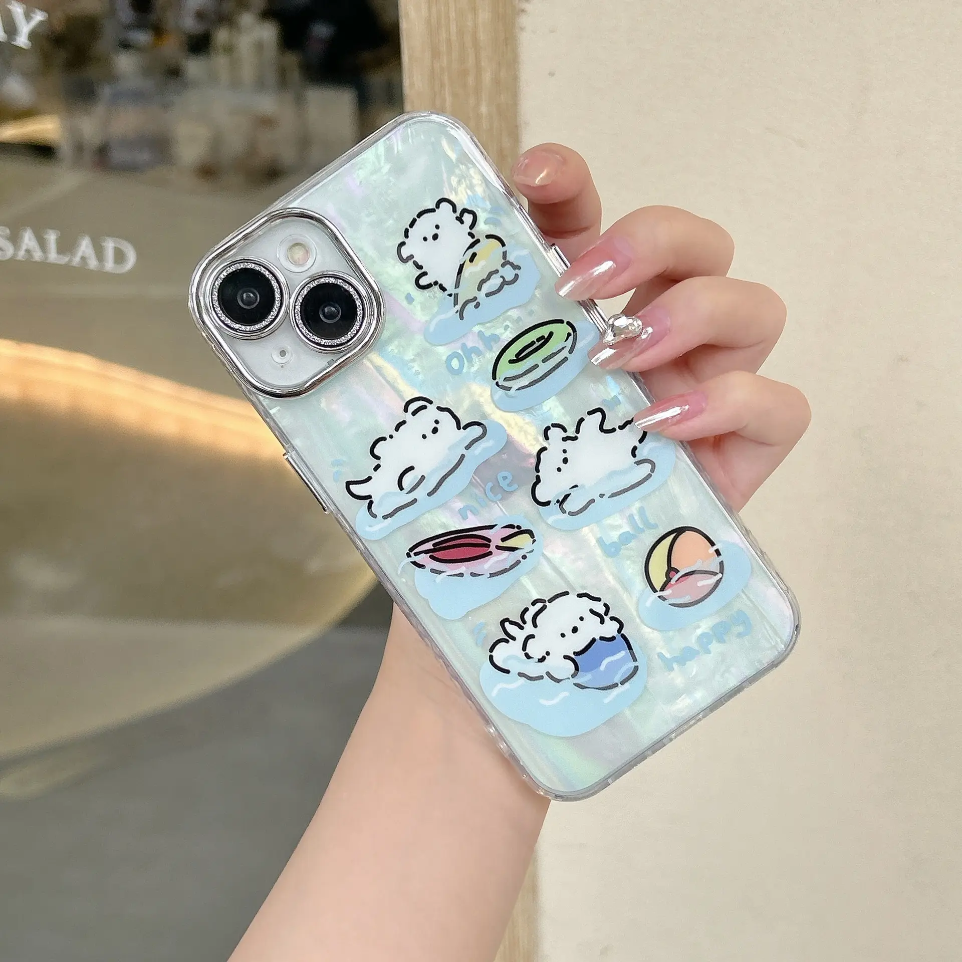 หรูหราเลเซอร์รักหัวใจรูปแบบเปลือกหอยแฟลชผงเลนส์ฟิล์มเคสโทรศัพท์สําหรับ iPhone 12 13 14 15 PLUS/pro/pro MAX