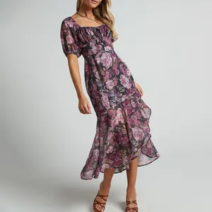 Robes en mousseline de soie florale sans bretelles personnalisées pour femmes vêtements robes femmes soirée élégante fabricant de robes maxi décontractées