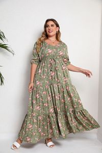 Nuovi Abiti Estivi da Donna <span class=keywords><strong>Taglie</strong></span> Forti, Stile Bohémien, Sexy con Scollo a V, Floreali, Casual, Maxi con Spacco - Product Image 6