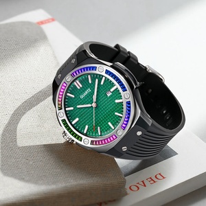 Reloj de Cuarzo de Lujo para Hombre con Anillo de Diamantes, Logotipo Personalizado, Resistente al Agua, Calendario, Ancho de Correa de 20 mm, Esfera Colorida y Moderna - Product Image 2