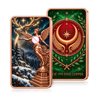 Barre d'art en cuivre fin 999 de 1 OZ, motif fantaisie de Noël, relief 3D, barre de collection colorée, en étui