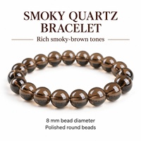 Bracelet en perles de quartz fumé naturel 8 mm, style classique avec cristaux et strass