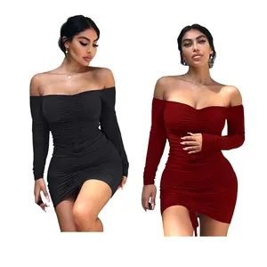 Yeni sonbahar kapalı omuz İpli dantelli Mini elbise seksi Bodycon elbise