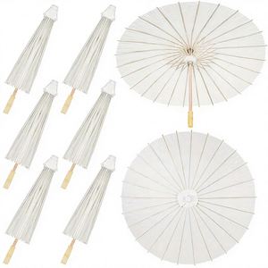 Sombrilla de Papel Blanca Manual de 24 Varillas con Protección Solar, Mango de Bambú Decorativo para Bodas y Fotografía de Fiestas Nupciales - Product Image 1