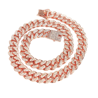 Kalung Rantai Cuban 12mm Berlapis Rhinestone dari Paduan Seng, Model Miami Cuban Link, Perhiasan Grosir