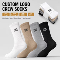 Chaussettes mi-mollet unies personnalisables avec logo, en coton tricoté respirant, pour l'automne, athlétiques, vente en gros, emballage personnalisé, multicolores
