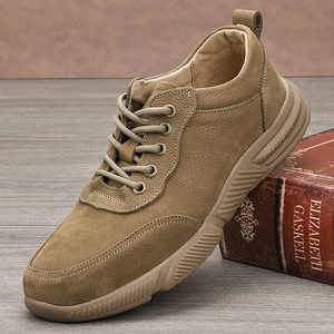 Chaussures de marche en cuir véritable à bout rond pour hommes, respirantes, à talon bas, décontractées pour l'extérieur - Product Image 1