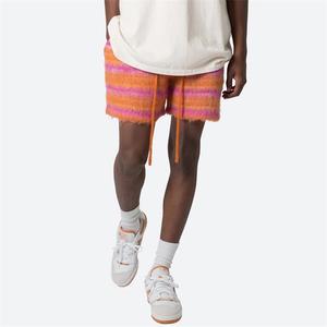 Venta al por mayor pantalones cortos de punto de alta calidad cintura elástica con cordón 100% poliéster pantalones cortos mohair a rayas - Product Image 2