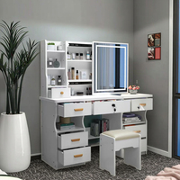 Meuble de chambre moderne en bois avec commode de rangement, miroir éclairé par LED et coiffeuse