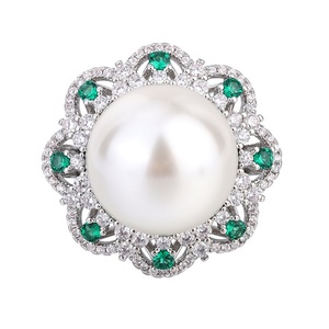 Anillo de Moda Toderi, Ecológico, de Cobre, con Perla de Concha de 16 mm, con Micro Pavé de Circonitas, Diseño de Flor, para Uso Diario Elegante - Product Image 1