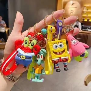 Cute Cartoon Keychain 3D Patrick Keychains PVC Silicone Keyring with Wrist Strap Key Chain Sponge Doll Car Key Bag Accessories