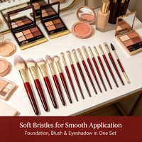 Ensemble de 15 pinceaux de maquillage de qualité supérieure, étiquette privée, poils doux vegan, OEM ODM, vente en gros directe d'usine, logo personnalisé, pinceaux de maquillage