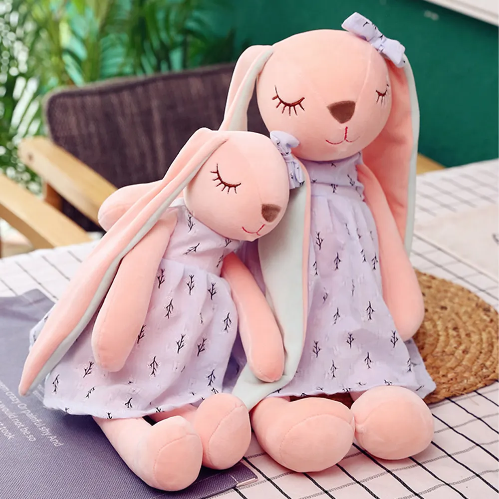 Mainan Mewah Kartun Kelinci Boneka Kelinci Telinga Panjang Imut untuk Anak Lembut Boneka Binatang Mewah Mainan Tidur Menenangkan