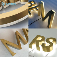 Lettres en acier inoxydable de haute qualité, personnalisées, rétroéclairées par LED 3D, électro-plaquées or miroir, logo, signalétique, étanches IP67, pour bâtiments