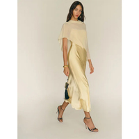 Nuevo Vestido de Satén Color Marfil Elegante para Mujer, con Cuello Asimétrico, Vestido Formal para Invitadas a Fiestas