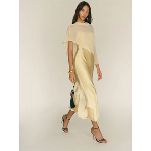 Nuevo Vestido de Satén Color Marfil Elegante para Mujer, con Cuello Asimétrico, Vestido Formal para Invitadas a Fiestas - Product Image 1