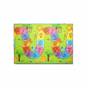 Tapis de jeu double face 160x140x1 cm XPE pour bébé, mousse enroulable, imperméable et non toxique, avec numéro coloré, style de voyage funky. - Product Image 1