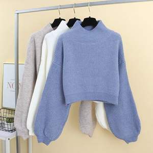 Maglioncino personalizzato a collo alto in tinta unita manica alla lanterna maglione alla moda <span class=keywords><strong>donna</strong></span> nuovo Pullover in <span class=keywords><strong>maglia</strong></span> larga a tracolla autunno inverno per le donne - Product Image 1