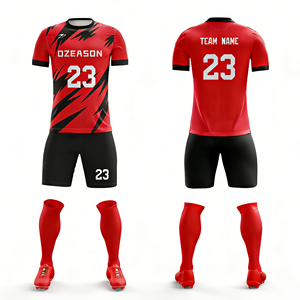 Maglie da <span class=keywords><strong>Calcio</strong></span> Traspiranti in Poliestere OEM, Personalizzabili con Logo, Divise da <span class=keywords><strong>Calcio</strong></span> Rosse e Nere Sublimate - Product Image 1