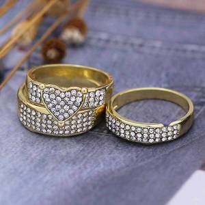 Juego de Anillos de Pareja en Tono Dorado con Piedras Brillantes, Joyería de Moda, Regalo - Product Image 4