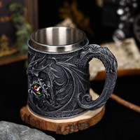Tasse à café en acier inoxydable avec statue de dragon rétro, forme extérieure plate de haute qualité, tasse à eau, tasse à thé avec dragon gravé en relief 3D