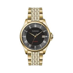 Montre mécanique pour <span class=keywords><strong>homme</strong></span> avec cadran bleu océan de 40 mm, boîtier et bracelet en acier inoxydable 316L plaqué or vintage, logo <span class=keywords><strong>Costume</strong></span> - Product Image 2