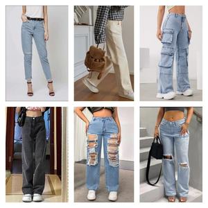 Pantalons Jeans Droits à la Mode pour Femmes, Denim Lavé Extensible Casual, Taille Haute, Expédition Aléatoire - Product Image 1
