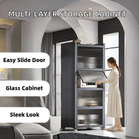 Meuble de Rangement Plancher-Plafond pour Chambre à Coucher, Armoire Multi-Niveaux avec Portes en Verre, Construction en Acier Durable, Étagère de Rangement Minimaliste, Mobilier de Maison