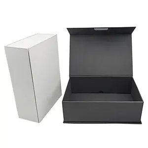 Venta al por mayor logotipo personalizado de diseño de impresión de papel rígido negro magnético plegable caja de regalo de embalaje para el producto