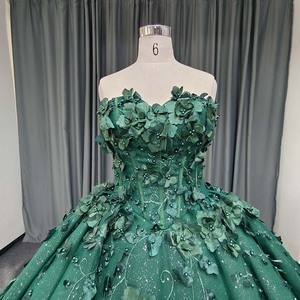 ANY254 Vestido de Noche Verde Esmeralda sin Tirantes con Bordado Floral - Product Image 4