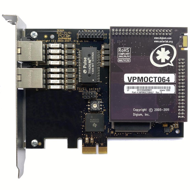 Elastix/Asterisk Compatible 2-Port E1/T1/J1 PCI-E VoIP Adapter Card for Digium/Sangoma TE220B (FreePBX/Issabel 4 2-Year