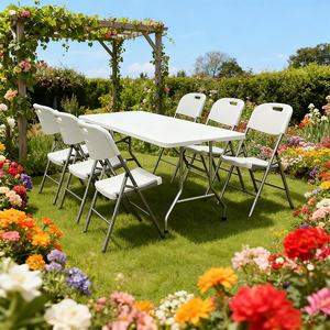 Mesa Dobrável Portátil 6 pés Branca Retangular de Plástico Mobiliário Externo Mesa Dobrável para Banquete Catering Jantar Camping - Product Image 2