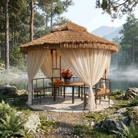 Pavillon Rétractable en Maille Diamantée de Fabrication Directe, en Acier Thermolaqué, Imperméable, Ignifuge, Portable, Résistant à la Neige, avec Auvent à Accents Bois