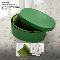 Boîte cadeau ovale de luxe verte tissée à la main avec doublure en soie douce, couvercle et base personnalisables avec logo, pour paniers de fleurs haut de gamme, en papier kraft