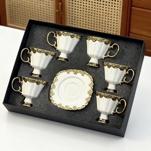 Luxury Middle East Gold Plated Tea <b>Cup</b> Set of 6 Turkish Coffee <b>Cup</b> and <b>Saucer</b> Tea Gift Set - Product Image 2