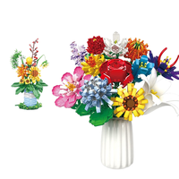 Lot de 12 ensembles de construction de fleurs en briques pour enfants, mini-briques DIY, jouets de construction pour filles