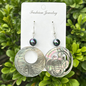 Pendientes Colgantes <span class=keywords><strong>de</strong></span> Nácar Negro Natural, Diseño Tropical <span class=keywords><strong>de</strong></span> <span class=keywords><strong>Tortuga</strong></span> Espiral Floral Tallada, Estilo Hawaiano Boho - Product Image 3